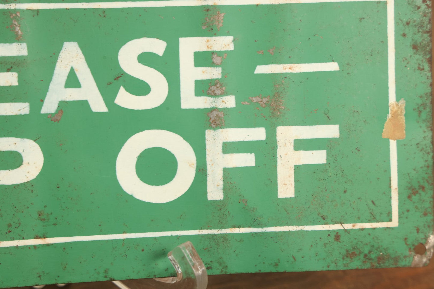 Lot 065 - Vintage Stencil Painted Sign, "Please Keep Off," With Green Background, White Lettering, Tin Tacker