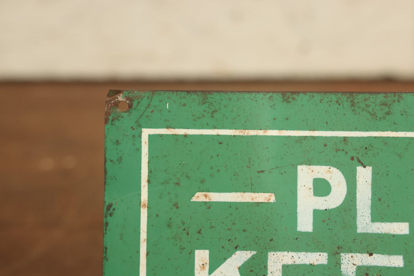 Lot 065 - Vintage Stencil Painted Sign, "Please Keep Off," With Green Background, White Lettering, Tin Tacker