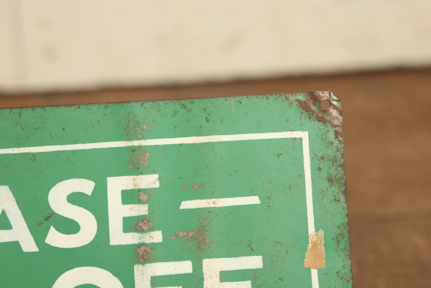 Lot 065 - Vintage Stencil Painted Sign, "Please Keep Off," With Green Background, White Lettering, Tin Tacker