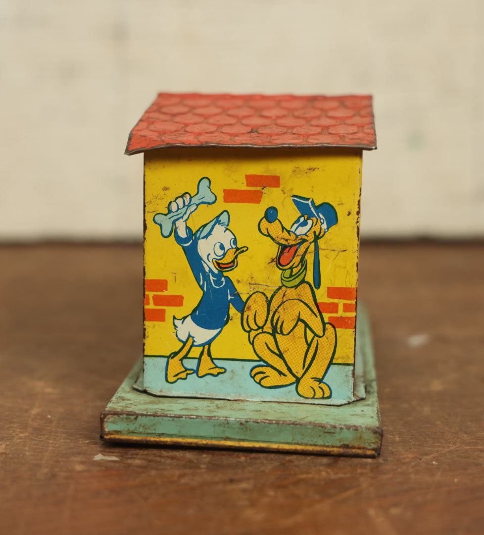 Lot 070 - Vintage Tin Lithograph 2Nd National Duck Walt Disney Bank With Mickey Mouse, Minnie Mouse, Donald Duck, Goofy, Pluto, And Pinnochio, By J. Chein & Co.