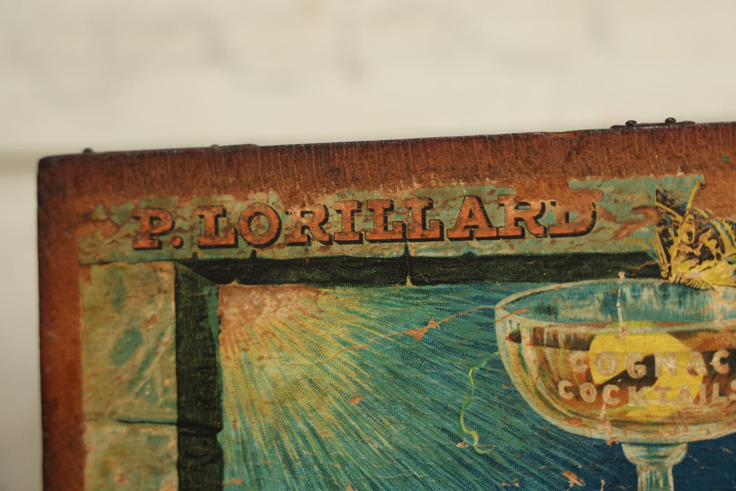 Lot 071 - P. Lorillard Co. Antique Wood Cognac Tobacco Advertising Box With Brass Trim, Label On Interior