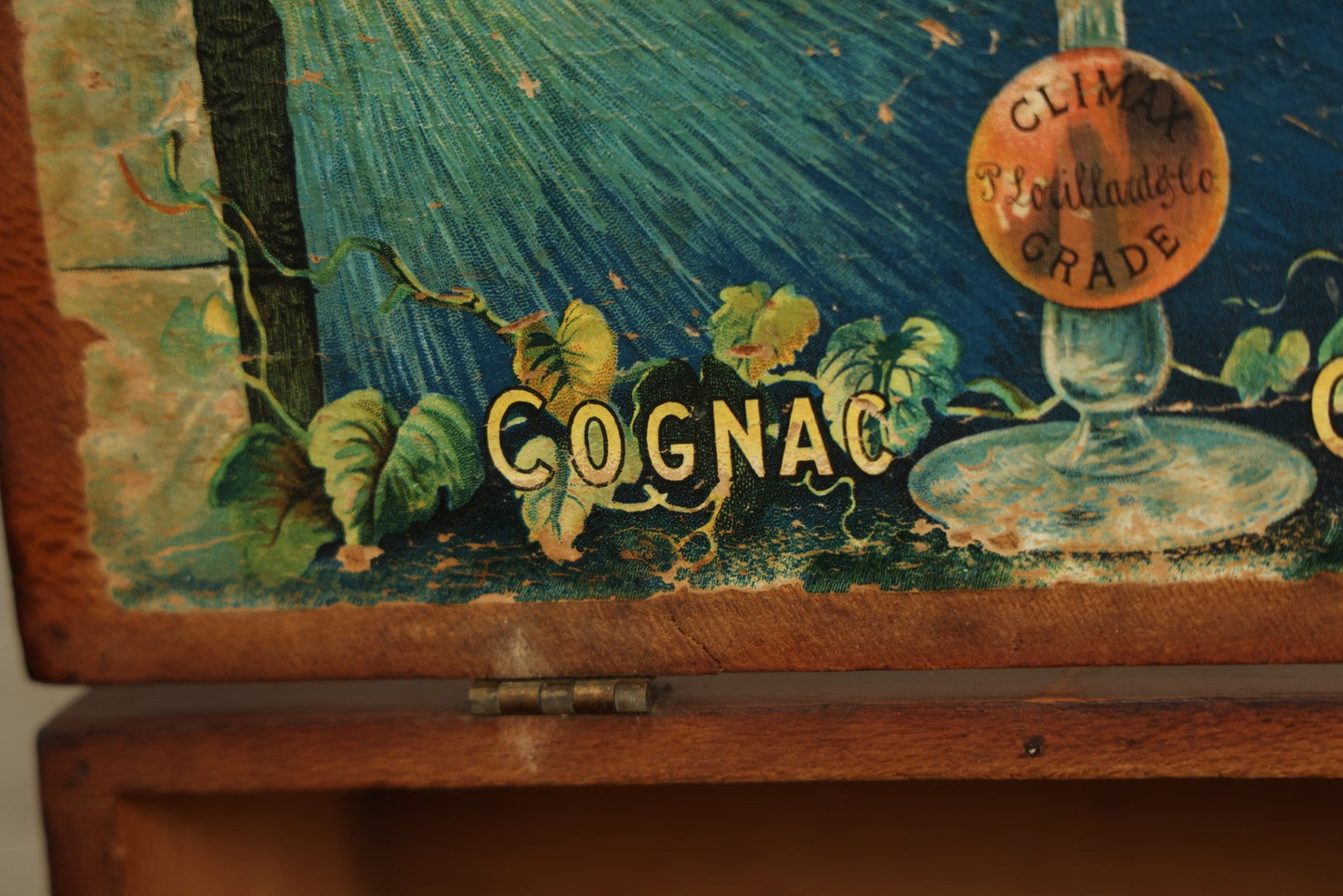 Lot 071 - P. Lorillard Co. Antique Wood Cognac Tobacco Advertising Box With Brass Trim, Label On Interior