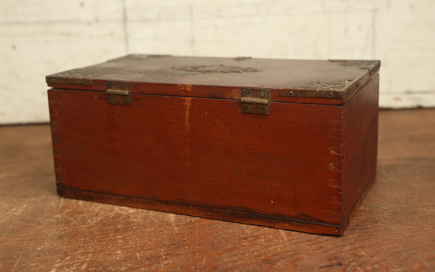 Lot 071 - P. Lorillard Co. Antique Wood Cognac Tobacco Advertising Box With Brass Trim, Label On Interior