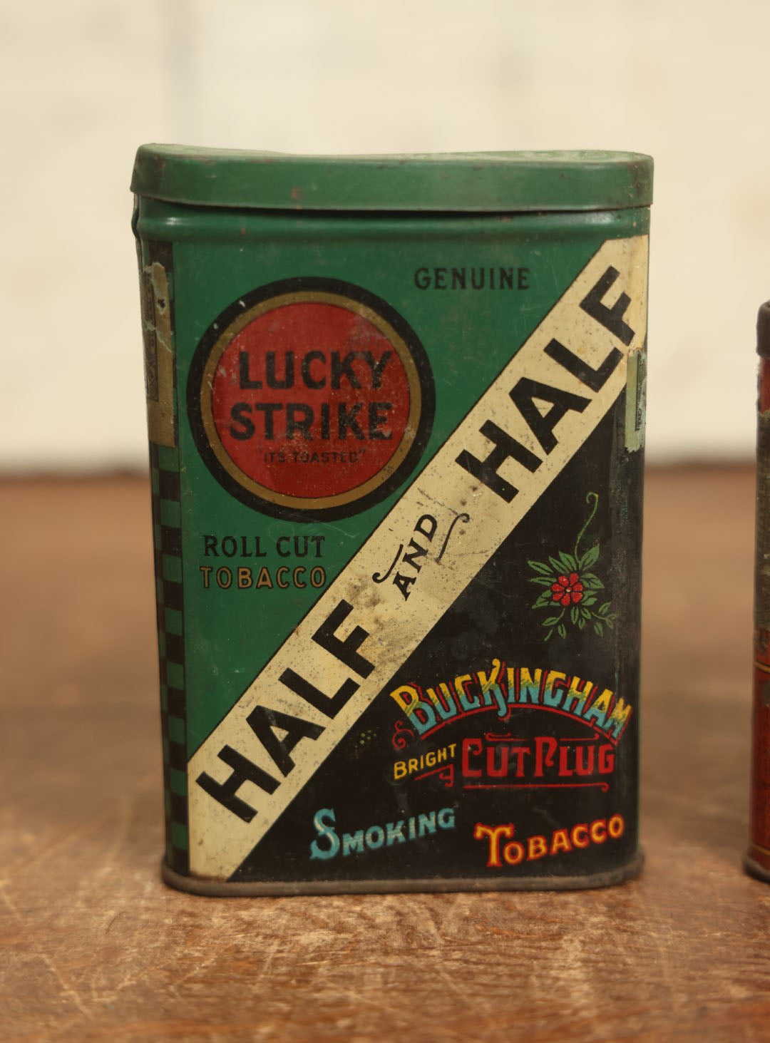 Lot 072 - Pair Of Vintage Tin Lithograph Tobacco Tins - Stag Tobacco And Lucky Strike Half And Half