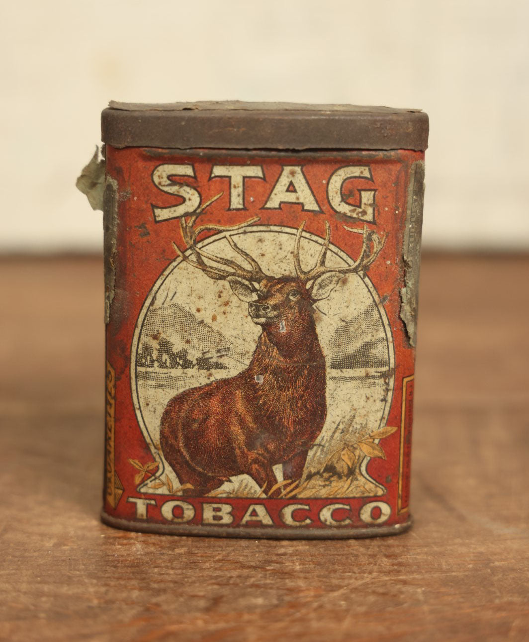 Lot 072 - Pair Of Vintage Tin Lithograph Tobacco Tins - Stag Tobacco And Lucky Strike Half And Half