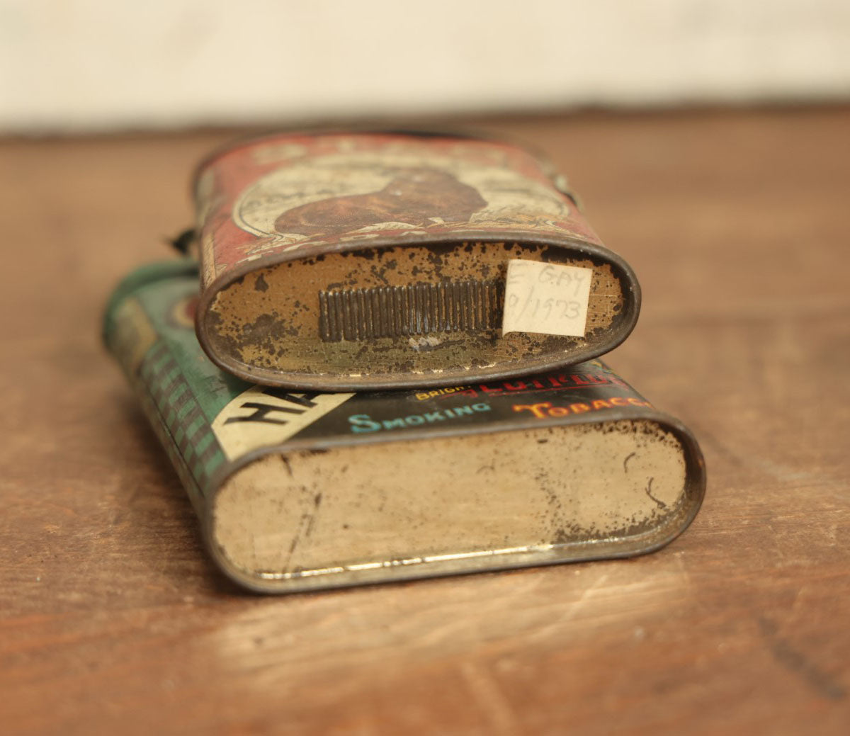 Lot 072 - Pair Of Vintage Tin Lithograph Tobacco Tins - Stag Tobacco And Lucky Strike Half And Half