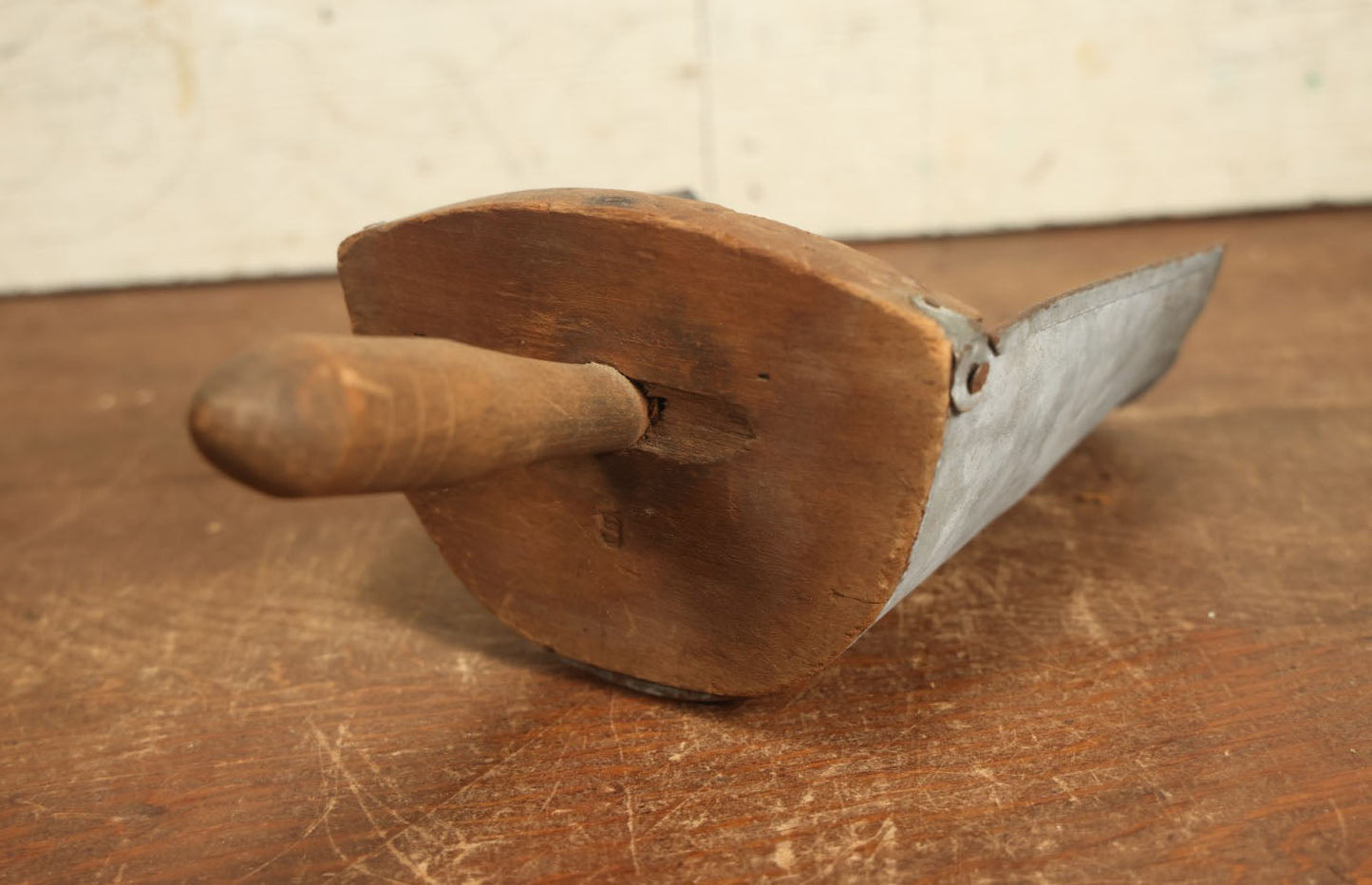 Lot 075 - Vintage Galvanized Steel And Wood Handle Scoop "For Sugar, Saly, Etc." With Paper Label