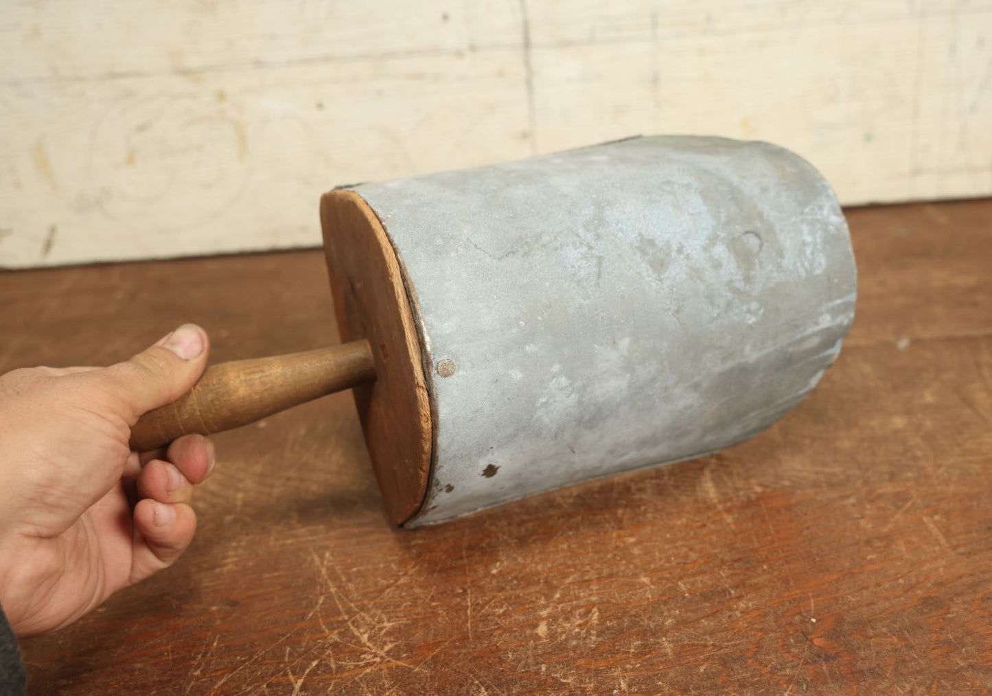 Lot 075 - Vintage Galvanized Steel And Wood Handle Scoop "For Sugar, Saly, Etc." With Paper Label