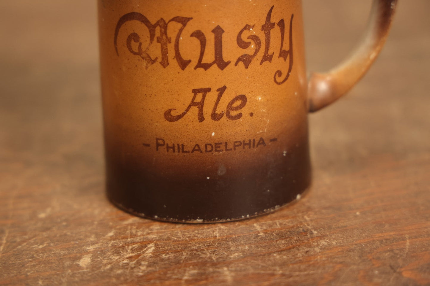 Lot 077 - Antique Smith's Musty Ale, Philadelphia, Pottery Mug, By W.M. William Brunt Pottery Co., East Liverpool, Ohio, Various Wear, Cracks