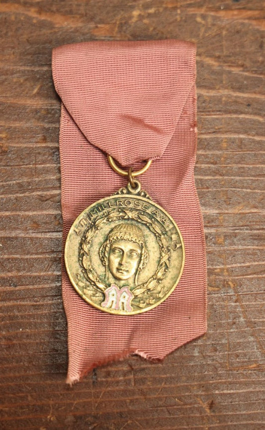 Lot 079 - Vintage Millrose Athletic Association Track And Field Medal With Pink Ribbon By John Wanamaker, New York