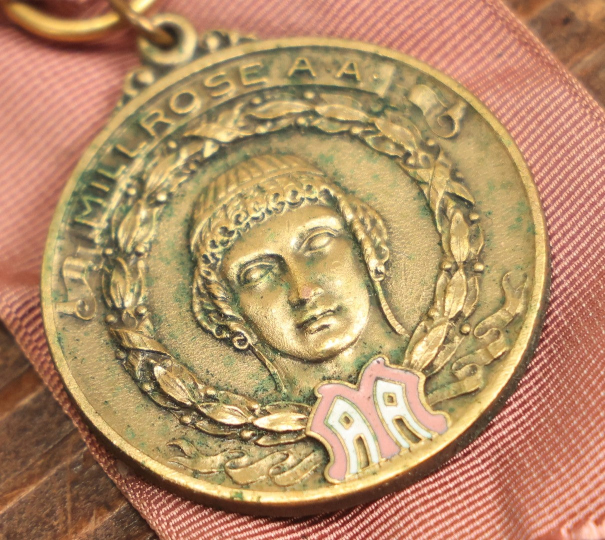 Lot 079 - Vintage Millrose Athletic Association Track And Field Medal With Pink Ribbon By John Wanamaker, New York