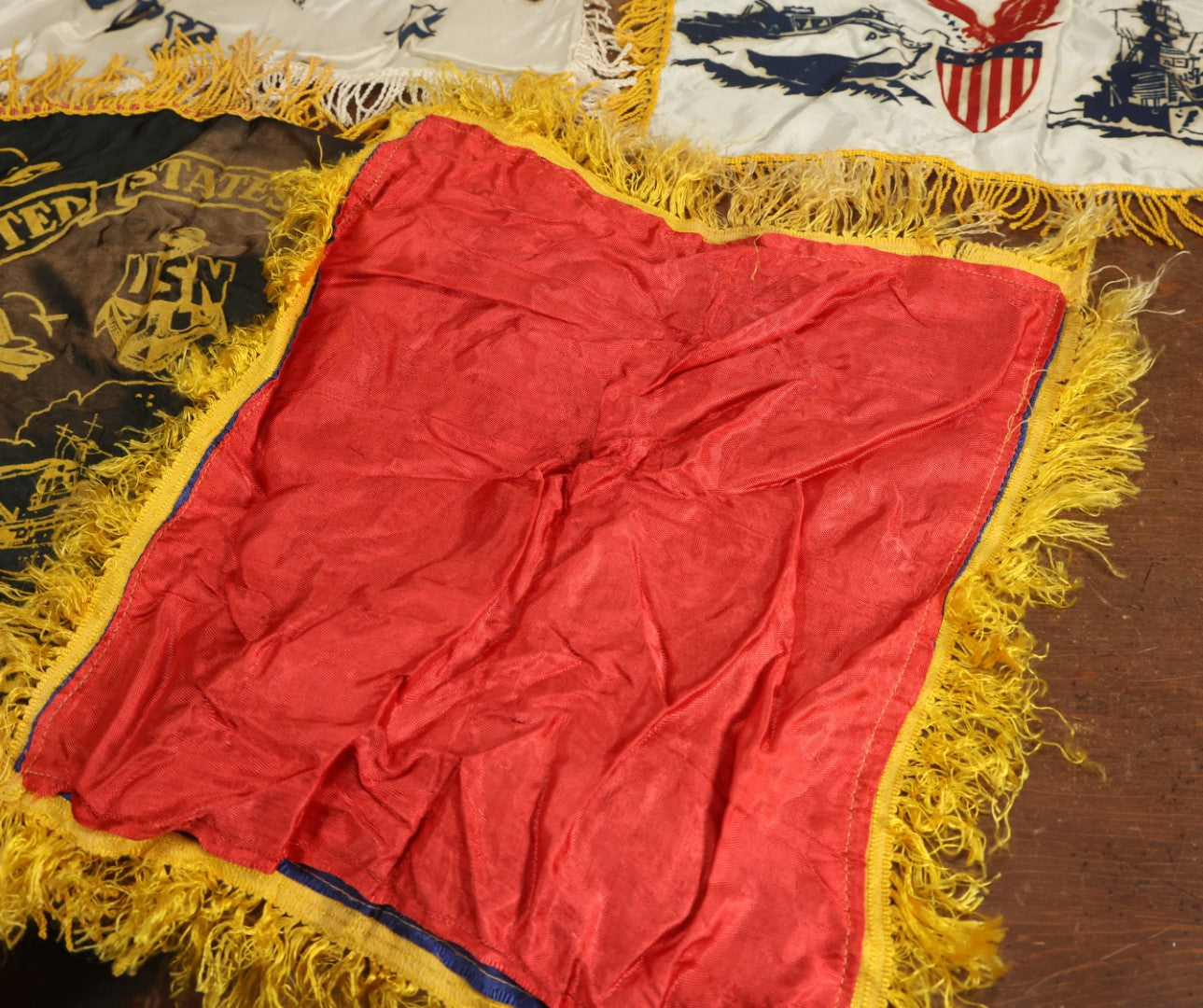 Lot 080 - Grouping Of Four Vintage World War 2 Souvenir Pillow Cases, United States Navy, Sweetheart, Mother, Naval Training School