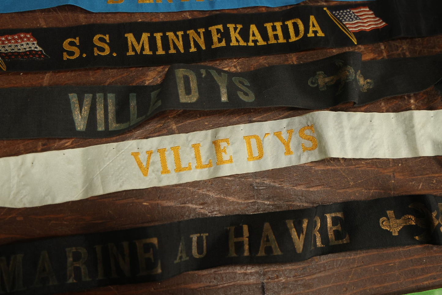 Lot 081 - Grouping Of 25+ Vintage And Antique Naval Marine Cap Bands, Sailors Hat Bands, United States And Foreign Navies