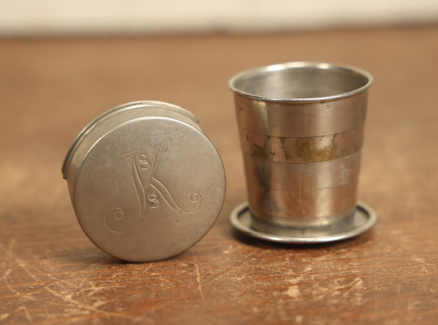 Lot 082 - Antique K.S.S. Monogram Cyclist Cup, Patented 1897, Collapsible Travel Cup