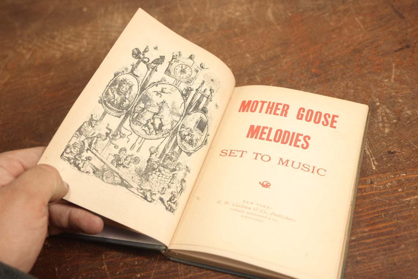 Lot 086 - Mother Goose Set To Music, Antique Book With Owl On Cover, Illustrated, Published By G. W. Carelton & Co., 1873, New York