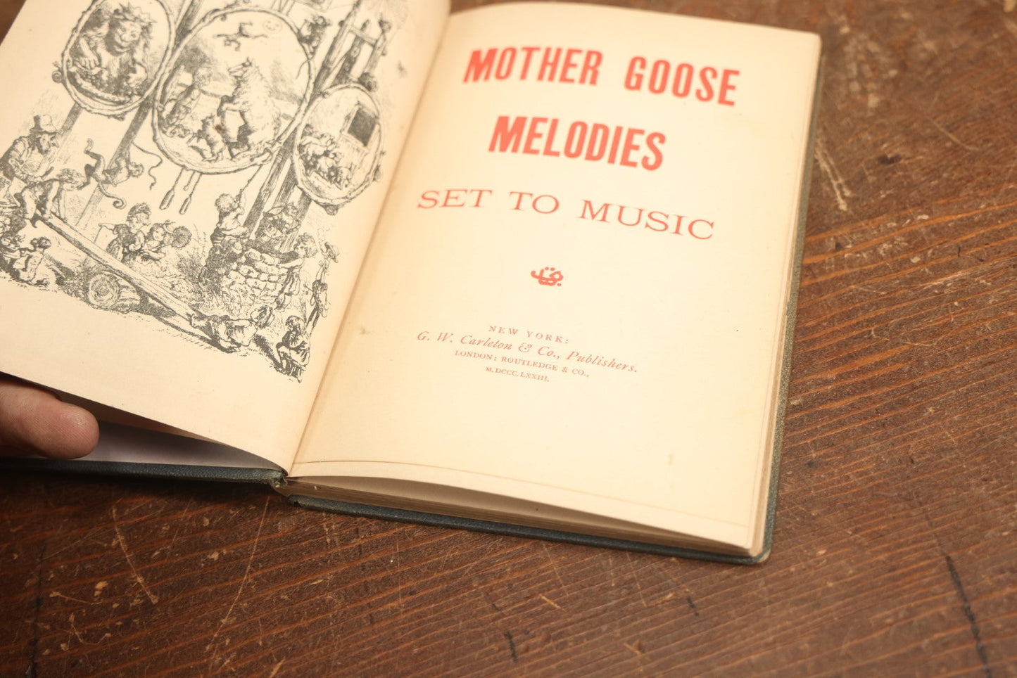 Lot 086 - Mother Goose Set To Music, Antique Book With Owl On Cover, Illustrated, Published By G. W. Carelton & Co., 1873, New York