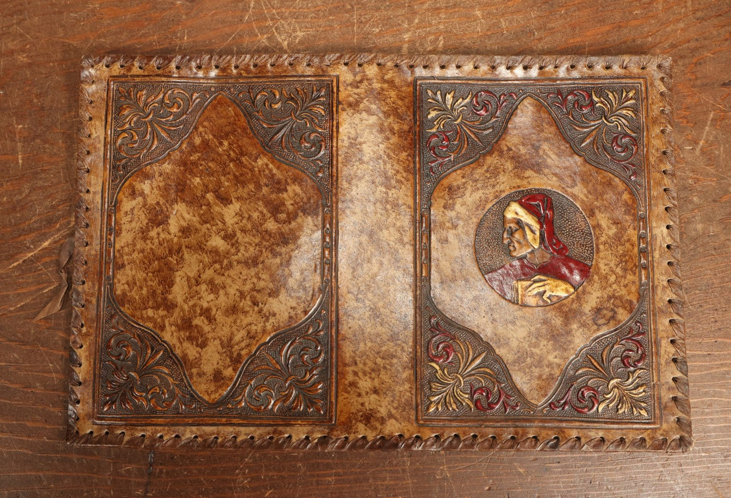 Lot 088 - Grouping Of Three Leather Book Dust Covers Including Dante Alighieri