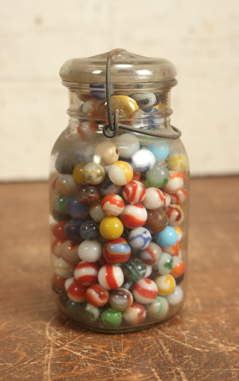 Lot 091 - Large Mason Jar Full Of Antique And Vintage Marbles, 200+