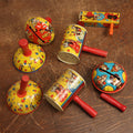 Lot 097 - Grouping Of Six Tin Lithograph Party Noisemakers, People Dancing, Comic Scenes, And More, Plus Bonus With Damaged Handle