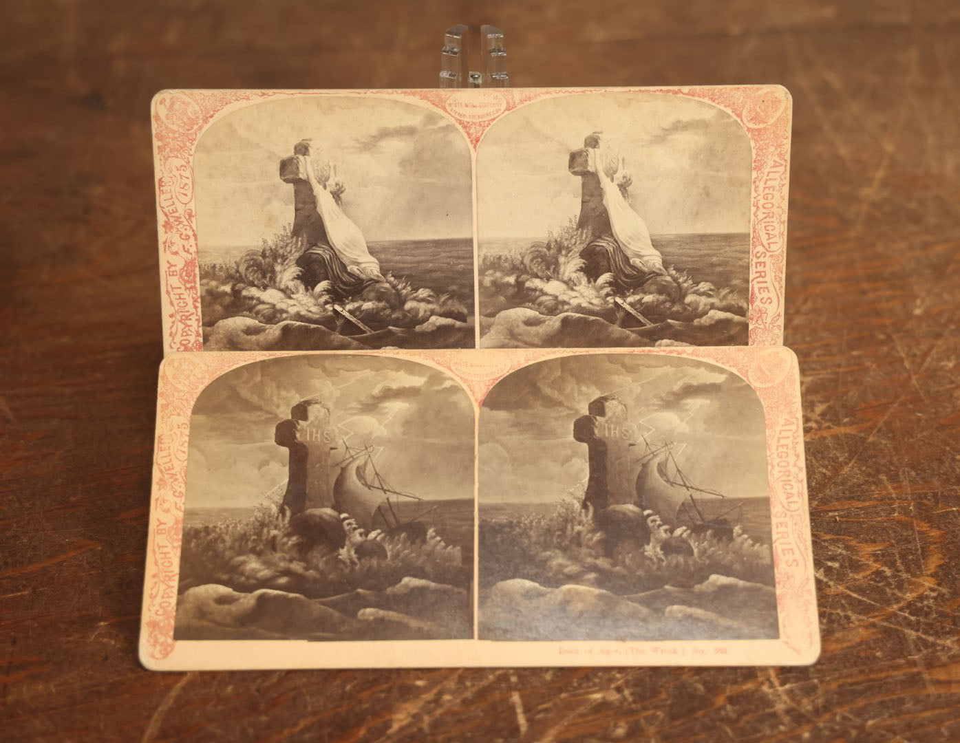 Lot 100 - Pair Of Antique Rock Of Ages Religious Stereo Cards, Published By G.H. Aldrich & Co., Littleton, New Hampshire