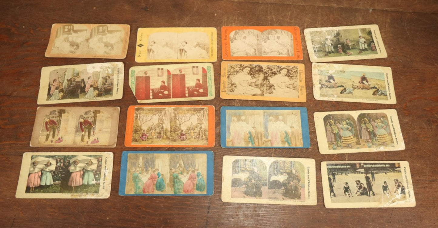 Lot 102 - Grouping Of Sixteen Antique Comical And Other Stereo Cards, Many  Hand Painted, Late 19th Century