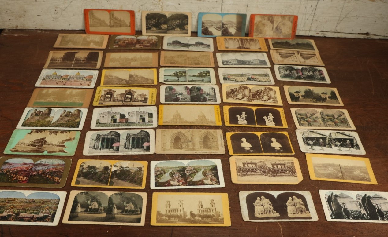 Lot 104 - Grouping Of 40+ Antique Landmark And Travel Stereo Cards, Many Showing Castles, Artwork, Architecture, And More