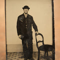 Lot 106 - Single Antique Tintype Photograph Of A Tall Man With A Bowler Hat And Chiseled Jawline
