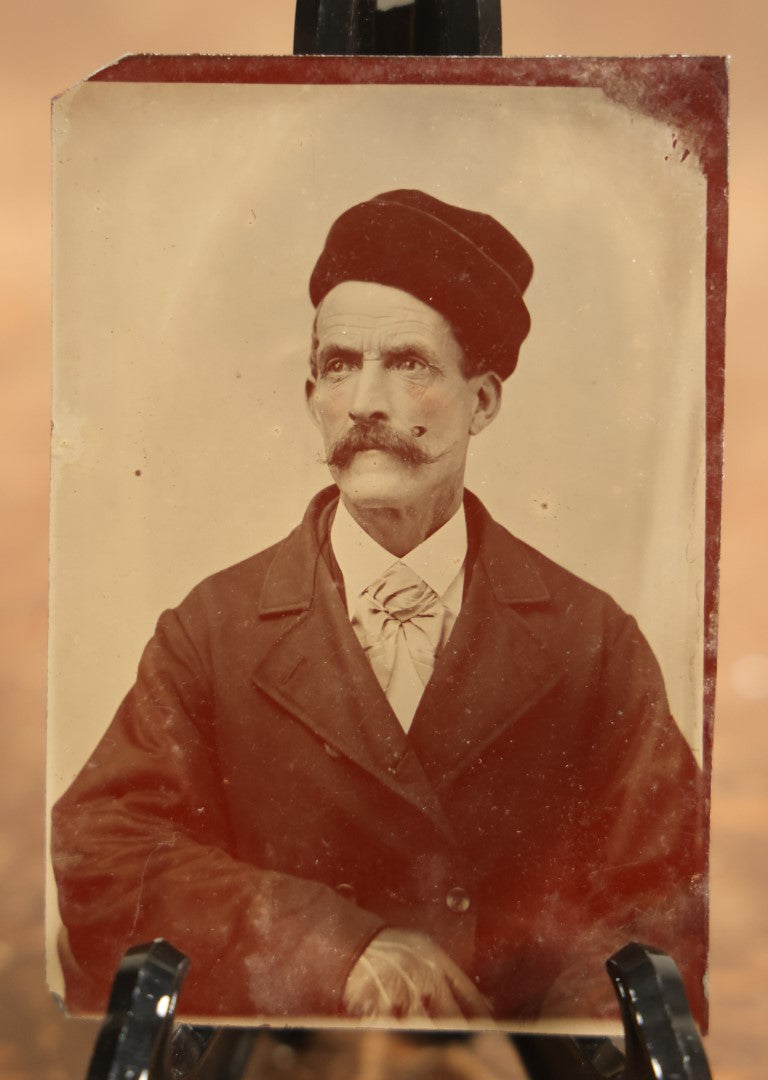 Lot 107 - Single Antique Tintype Photograph Of A Man With A Large Mustache, Black Hat