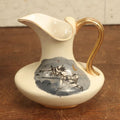 Lot 001 - Antique Salem 1692 Witch Painted Pottery Pitcher, Hampshire Pottery For Daniel Low & Co., Salem, Circa 1895