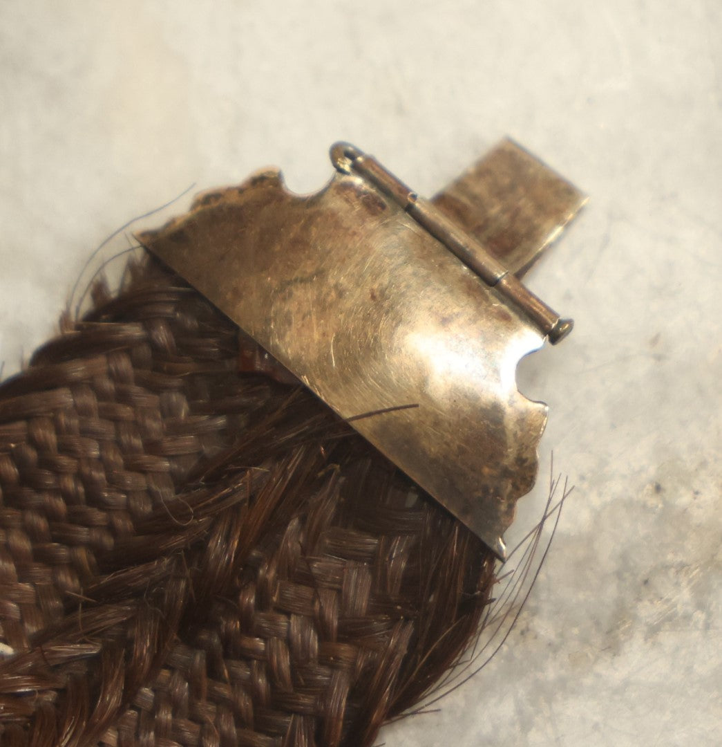 Lot 004 - Victorian Hair Work Bracelet With Gold Toned Etched Center Clasp, About 6-1/4" In Overall Length