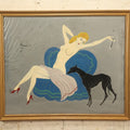 Lot 008 - Vintage Nude Painting On Tin Of A Blonde Woman Smoking A Cigarette And Her Dog, Artist Signed Raoul, In Frame, Behind Glass