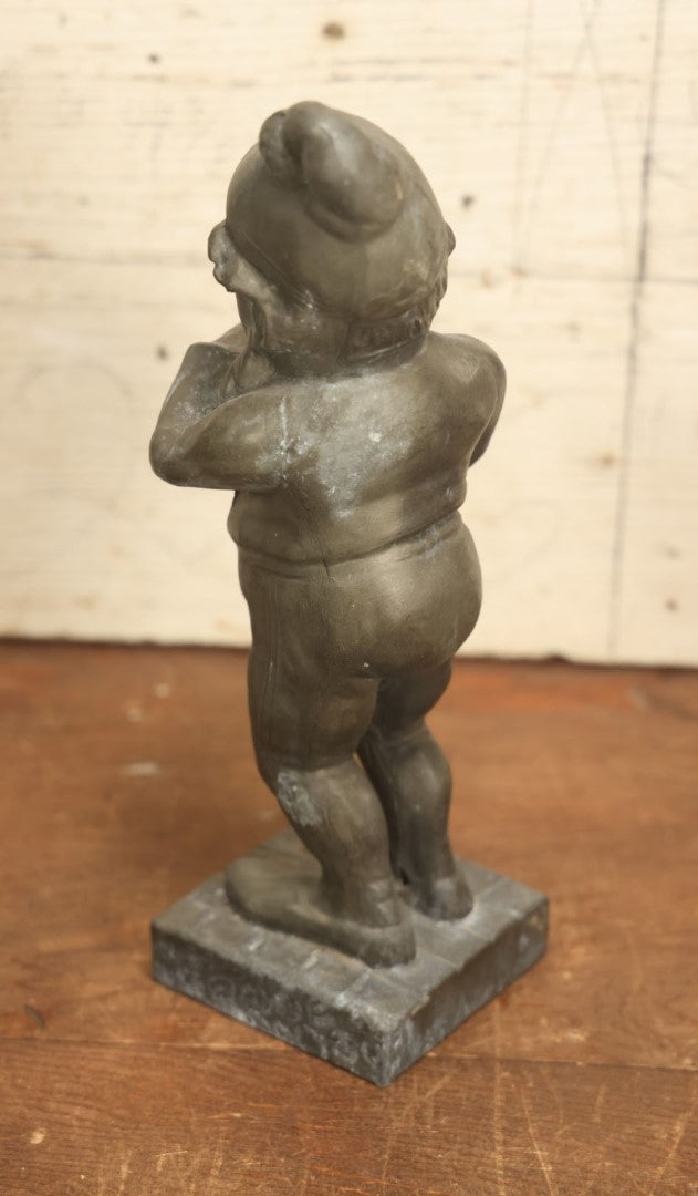 Lot 013 - Vintage Cast Metal Garden Gnome Holding Pot