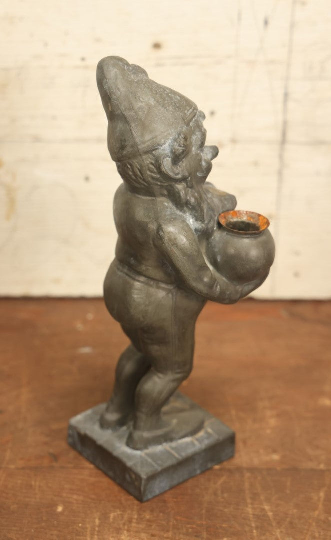 Lot 013 - Vintage Cast Metal Garden Gnome Holding Pot