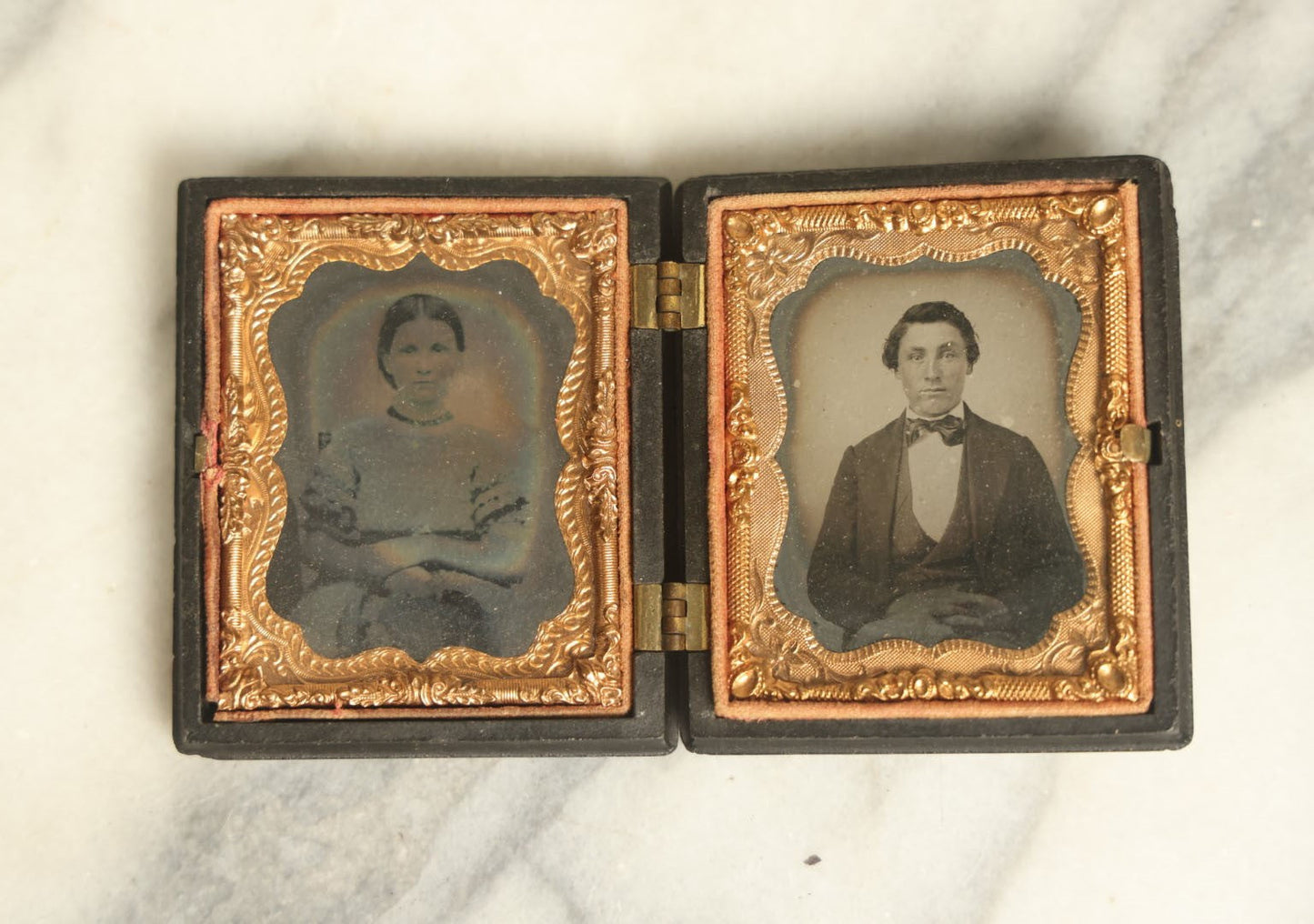 Lot 017 - Antique Double 1/9th Plate Tintype Photographs In "Union Forever" Patriotic Civil War Thermoplastic Case