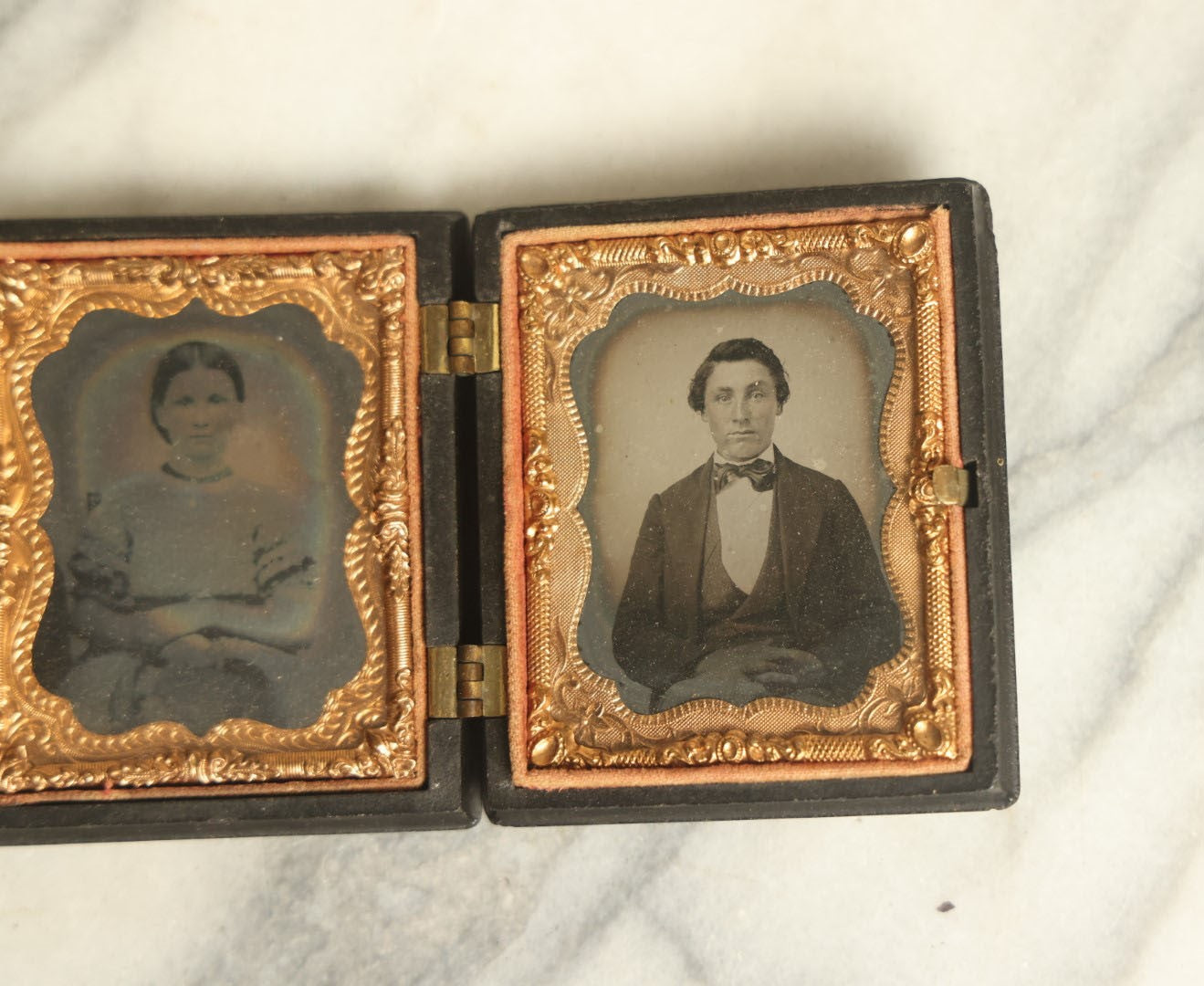 Lot 017 - Antique Double 1/9th Plate Tintype Photographs In "Union Forever" Patriotic Civil War Thermoplastic Case