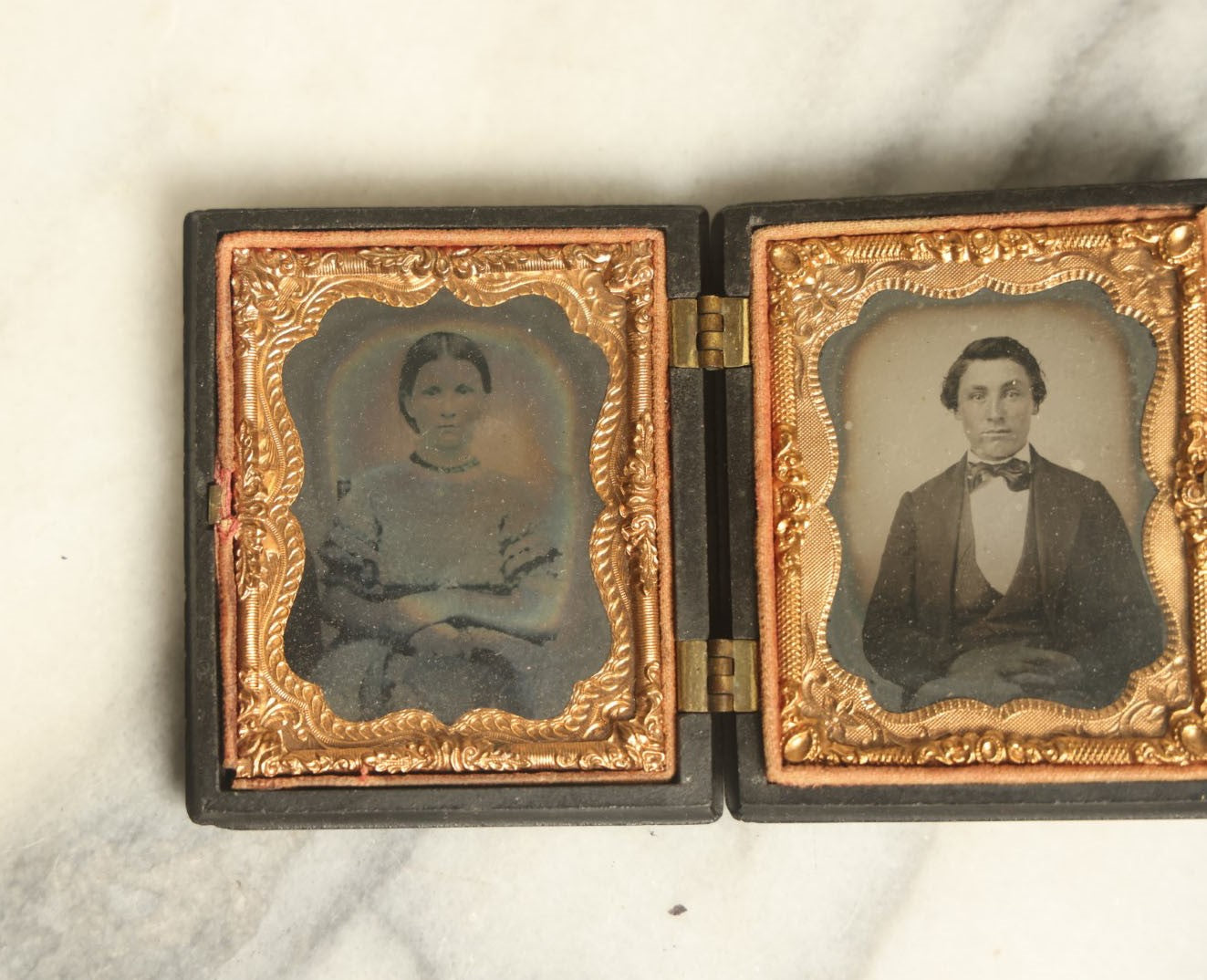 Lot 017 - Antique Double 1/9th Plate Tintype Photographs In "Union Forever" Patriotic Civil War Thermoplastic Case