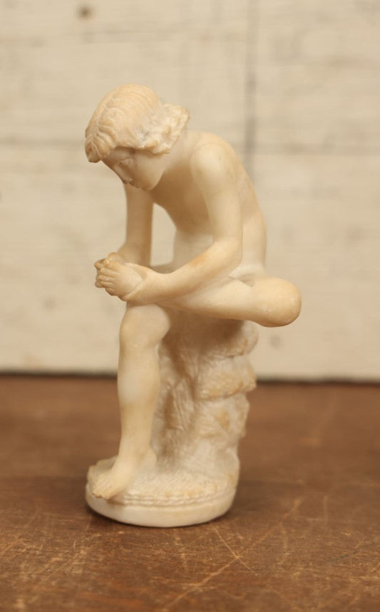 Lot 023 - Vintage Alabaster Or Other Like Stone Statue Replica After Greco Roman Boy With Thorn, Aka "Fedele (Fedelino)" Or "Spinario"