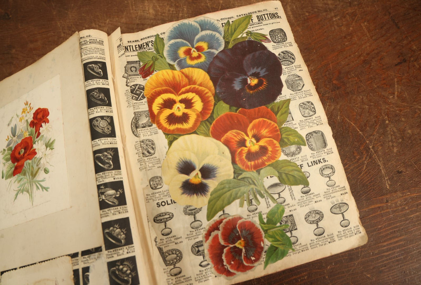 Lot 024 - Antique Scrapbook Made Out Of An Original Circa 1902 Sears Roebuck Catalogue No. 112, Featuring Many Scraps And Die Cuts, And Many Untouched Catalogue Pages