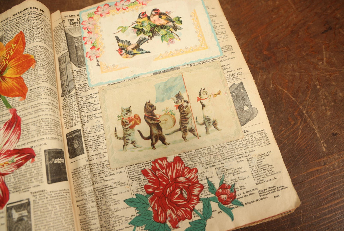 Lot 024 - Antique Scrapbook Made Out Of An Original Circa 1902 Sears Roebuck Catalogue No. 112, Featuring Many Scraps And Die Cuts, And Many Untouched Catalogue Pages