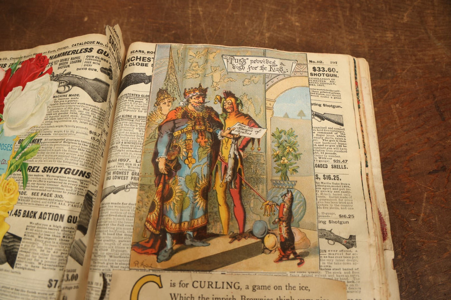 Lot 024 - Antique Scrapbook Made Out Of An Original Circa 1902 Sears Roebuck Catalogue No. 112, Featuring Many Scraps And Die Cuts, And Many Untouched Catalogue Pages