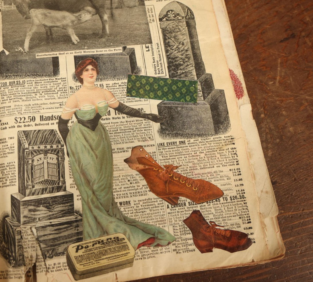 Lot 024 - Antique Scrapbook Made Out Of An Original Circa 1902 Sears Roebuck Catalogue No. 112, Featuring Many Scraps And Die Cuts, And Many Untouched Catalogue Pages