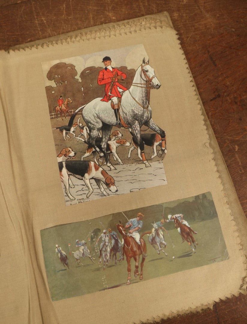 Lot 025 - Antique Cloth Scrapbook With Folk Art Noah's Ark Embroidered Cover, Containing Many Scraps And Images