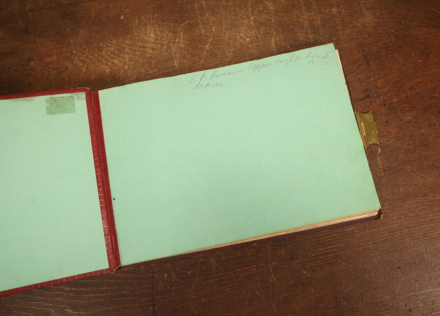 Lot 026 - Empty Antique Red Cover Sketchbook Journal With Custom Name Badge For Helene, With Clasp, Note Losses To Name Badge