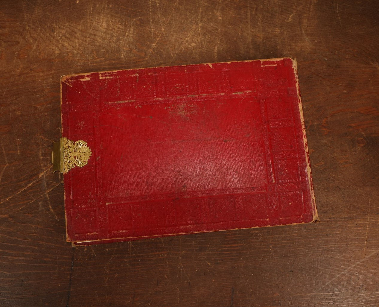 Lot 026 - Empty Antique Red Cover Sketchbook Journal With Custom Name Badge For Helene, With Clasp, Note Losses To Name Badge