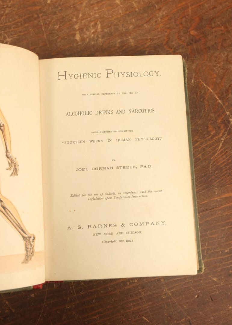 Lot 028 - "Hygienic Physiology" Antique Anatomy And Medicine Book With Many Illustrations, Full Color Plates, By Joel Dorman Steele, P.H.D., 1886