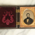 Lot 038 - Antique 1/9th Plate Ambrotype Photograph Of A Middle Aged Man With A Beard, Bowtie, In Thermoplastic Case, Likely Member Of The Slack Family