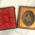 Lot 041 - Antique 1/6th Plate Ambrotype Photograph Of A Young Woman With A White Bow, Likely A Member Of The Slack Family, In Split Leatherette Union Case