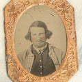 Lot 044 - Antique 1/9th Plate Tintype In Brass Mat Of A Middle Aged Bearded Man With Rosy Tinted Pink Cheeks, Slight Grin