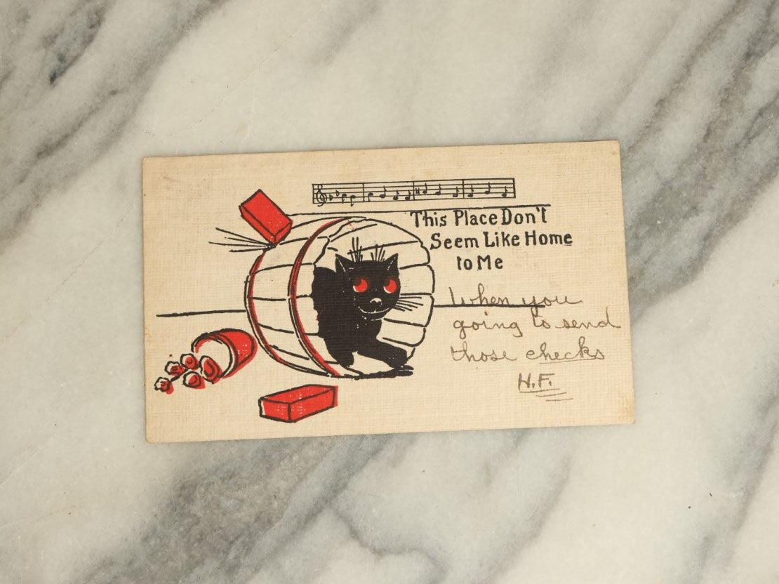 Lot 051 - Pair Of Antique Black Cat Cartoon Postcards With Comic Lyrics And Music, Circa 1907