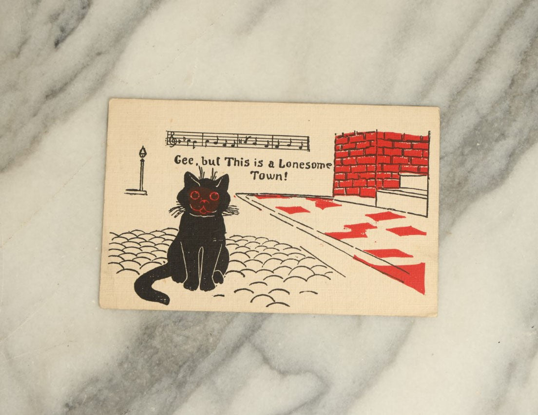 Lot 051 - Pair Of Antique Black Cat Cartoon Postcards With Comic Lyrics And Music, Circa 1907